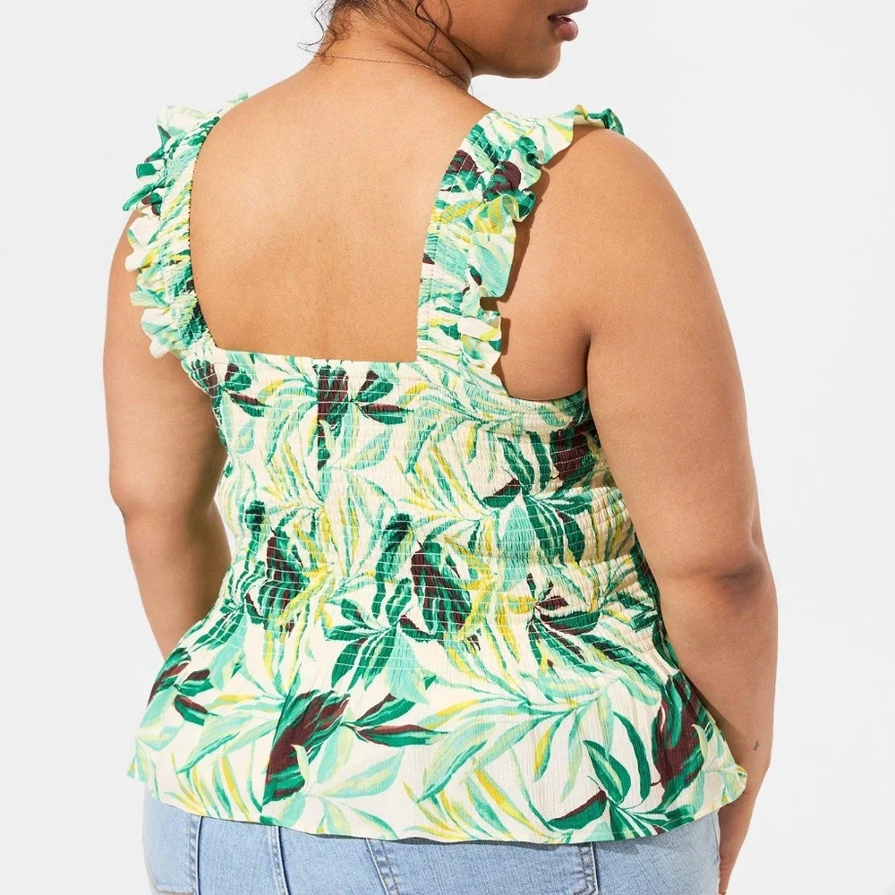 Torrid Top 4X Gauze Tank Shirt Smocked Peplum Ruffle Tropical Tee Plus Size NWT_3